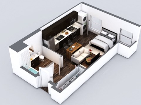 Floor plan for studio, 1 bath, 496 sqft